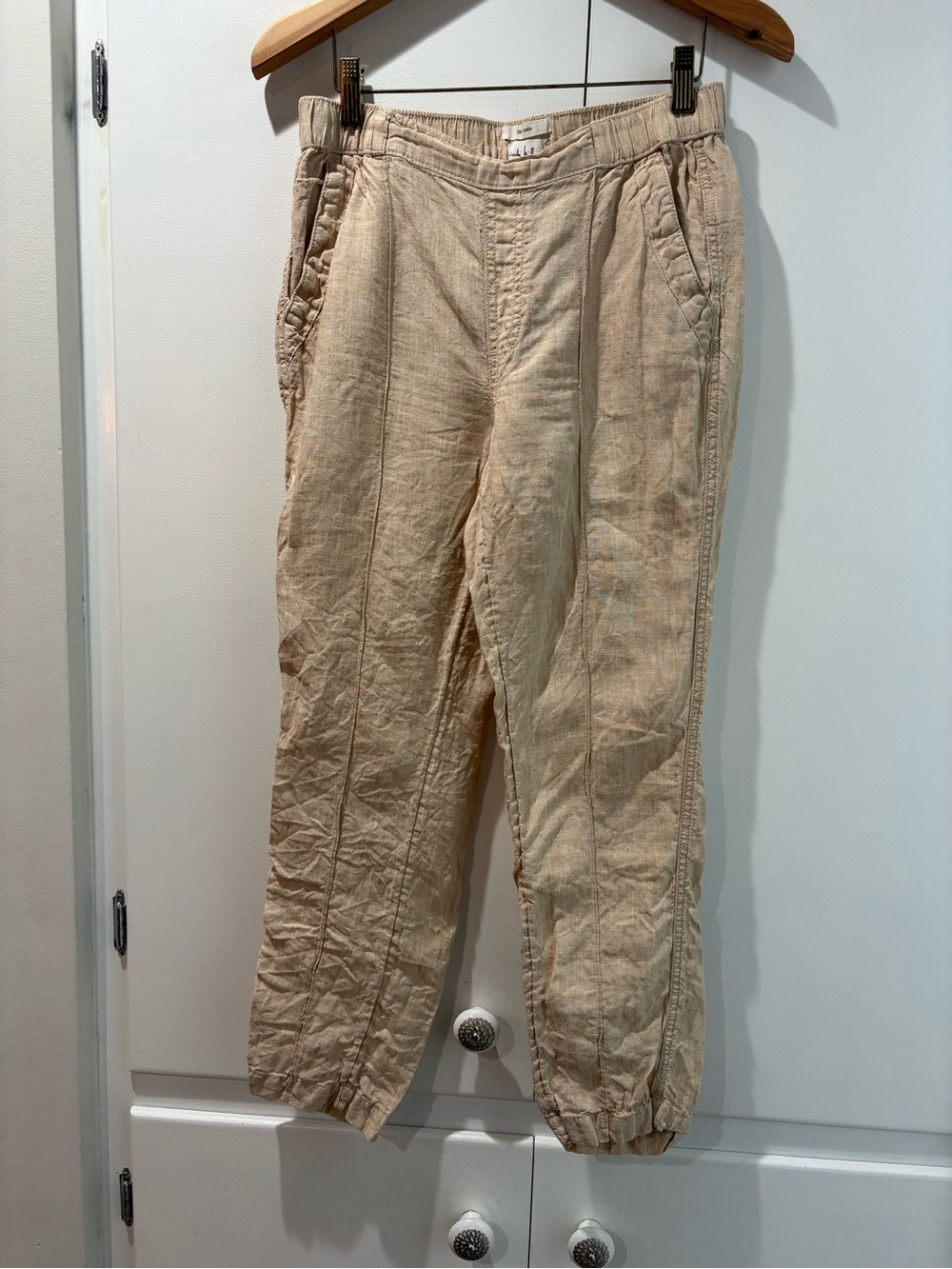 Nicole Miller Beige Cropped Casual Linen Pants S